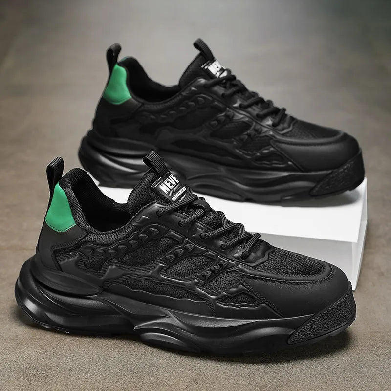 Men's solid colour breathable mesh shoes with round toe design in black and white options