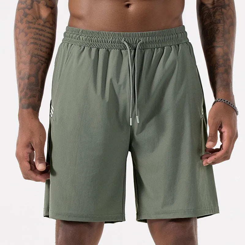 Men's black Ice Silk quick-drying sports shorts with high waist and drawstring closure