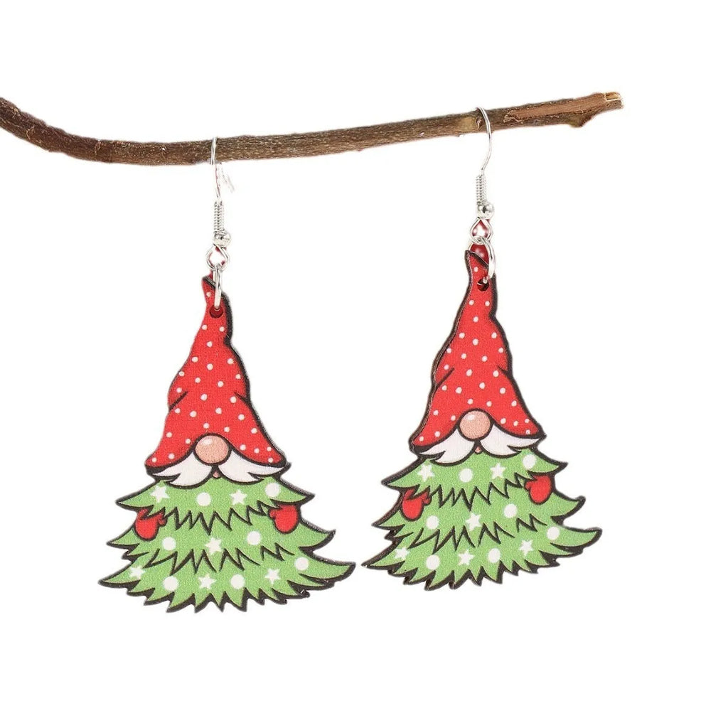 Women's creative Christmas wooden earrings with Christmas tree and water drop snowman designs