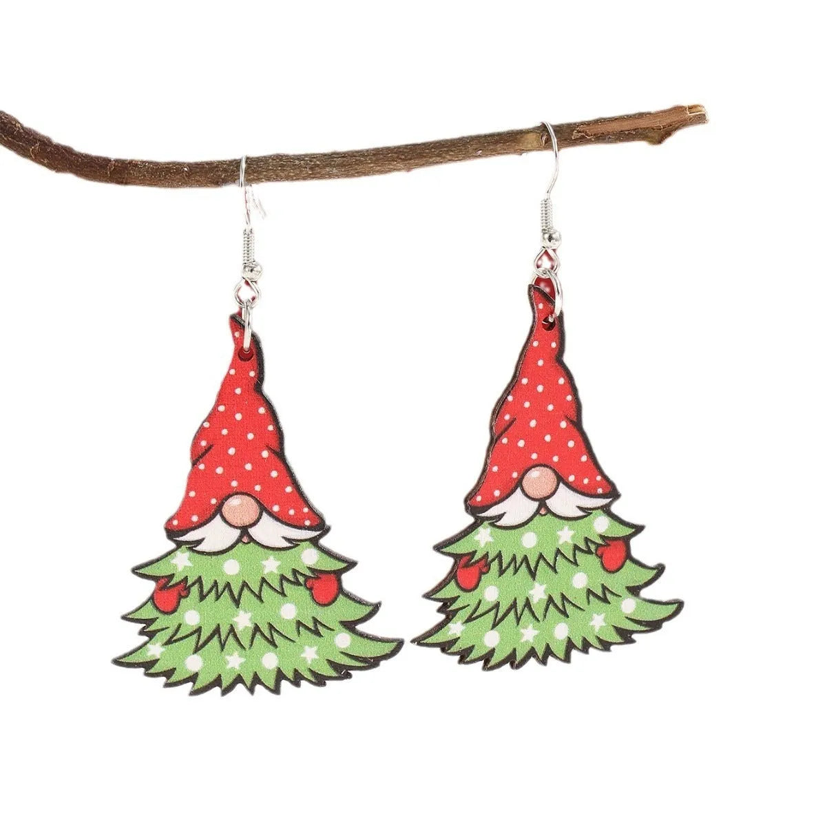 Women's creative Christmas wooden earrings with Christmas tree and water drop snowman designs