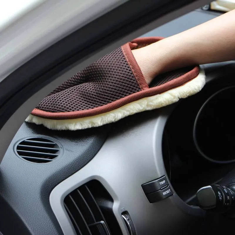Car wash cleaning glove, artificial wool, 24cm x 15cm, elastic sleeve, car and motorcycle cleaning tool
