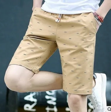 Men's thin cotton summer shorts in capri length with mid-waist fit and lace-up placket