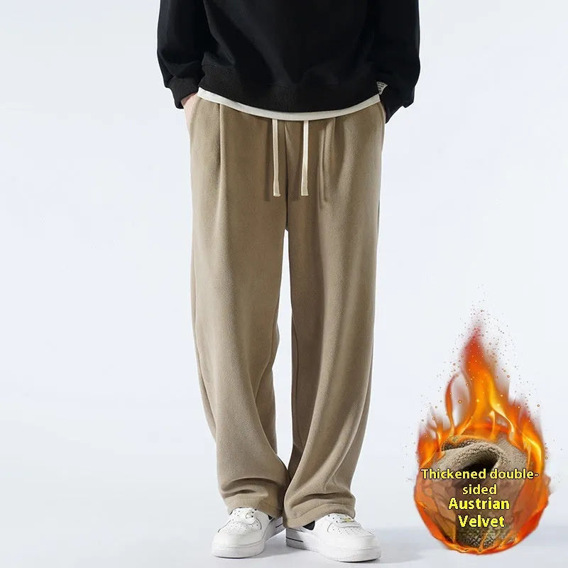 Men's double-sided polar fleece trousers with wool lining in Korean-style loose fit