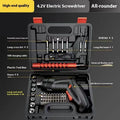 Rechargeable electric screwdriver toolbox 48 piece set with USB charging, 3.7-4.2V lithium battery and 21 x 17 x 6 cm case