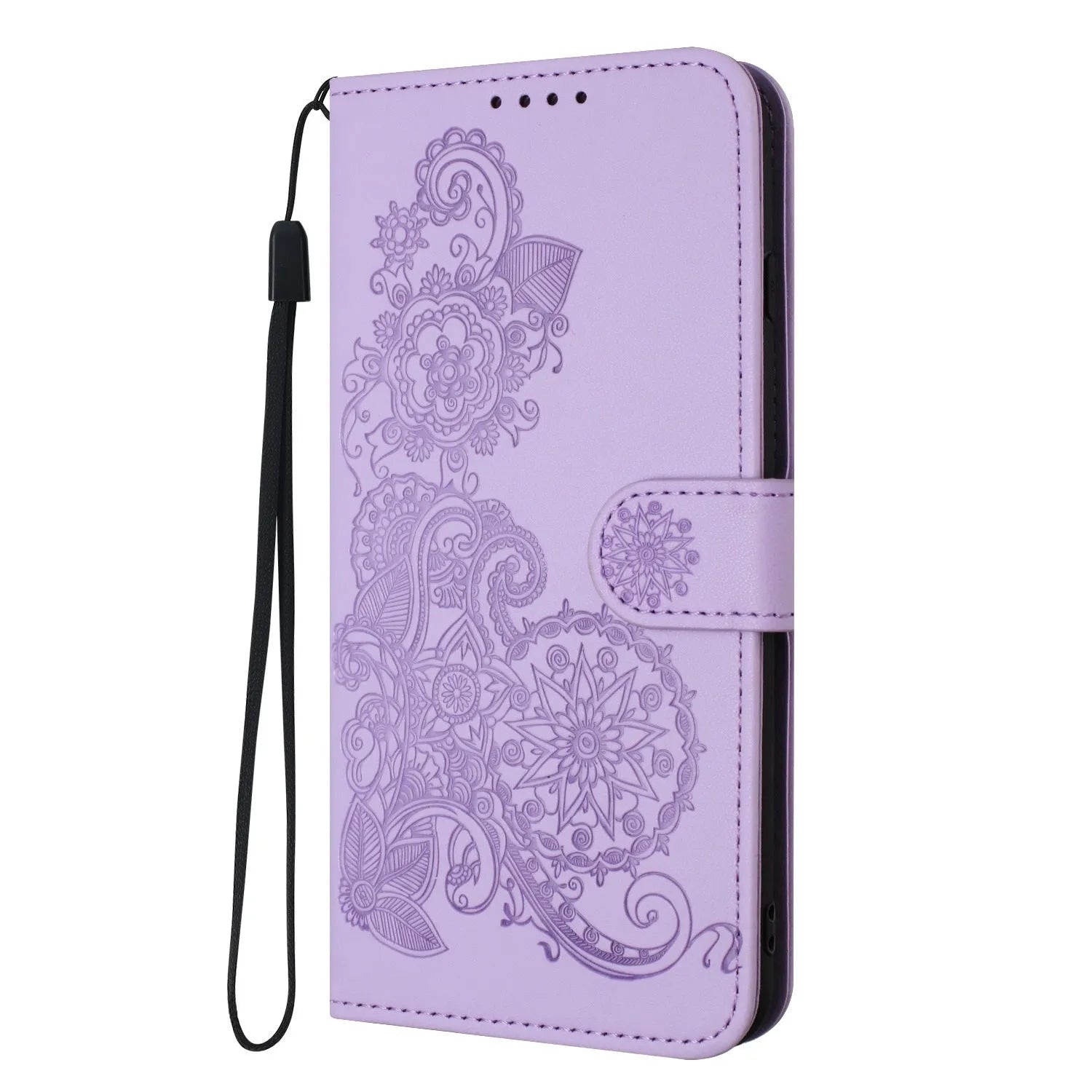 Datura embossed leather phone case with flip card slot for Samsung in brown colour
