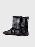 Black high top ballet shoes with metal buckle and back zipper, PU upper and rubber sole