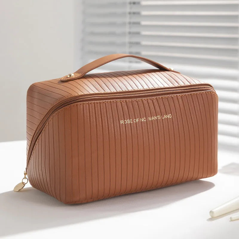 Vertical pattern pillow makeup bag in cubic 22.5cm design with PU material and five colour options