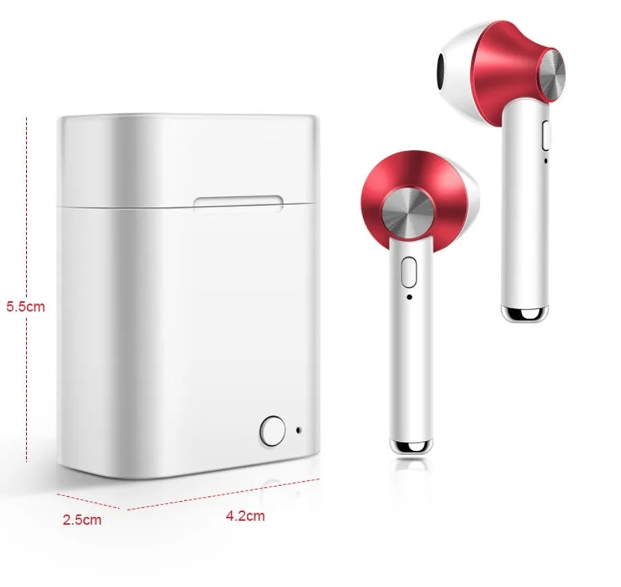 Sports Bluetooth wireless earbuds in black, gold, red, rose gold, or silver colour with 10-metre range and battery display
