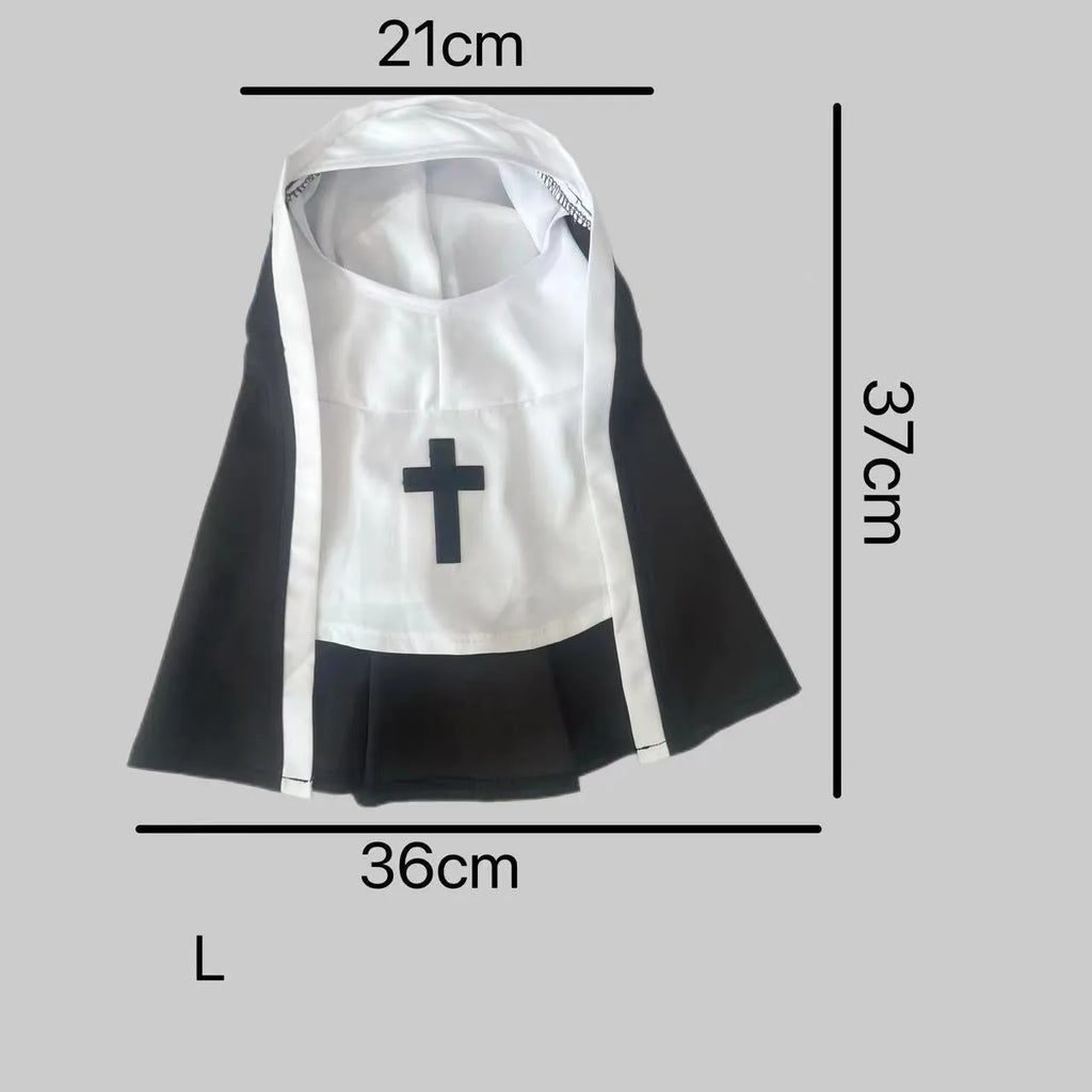Black and white nun costume for small to medium dog on model