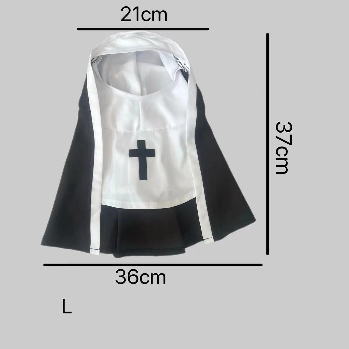 Black and white nun costume for small to medium dog on model