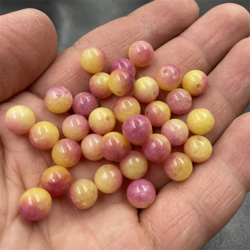 8mm yellow jade loose round bead with pearlescent finish for jewellery making