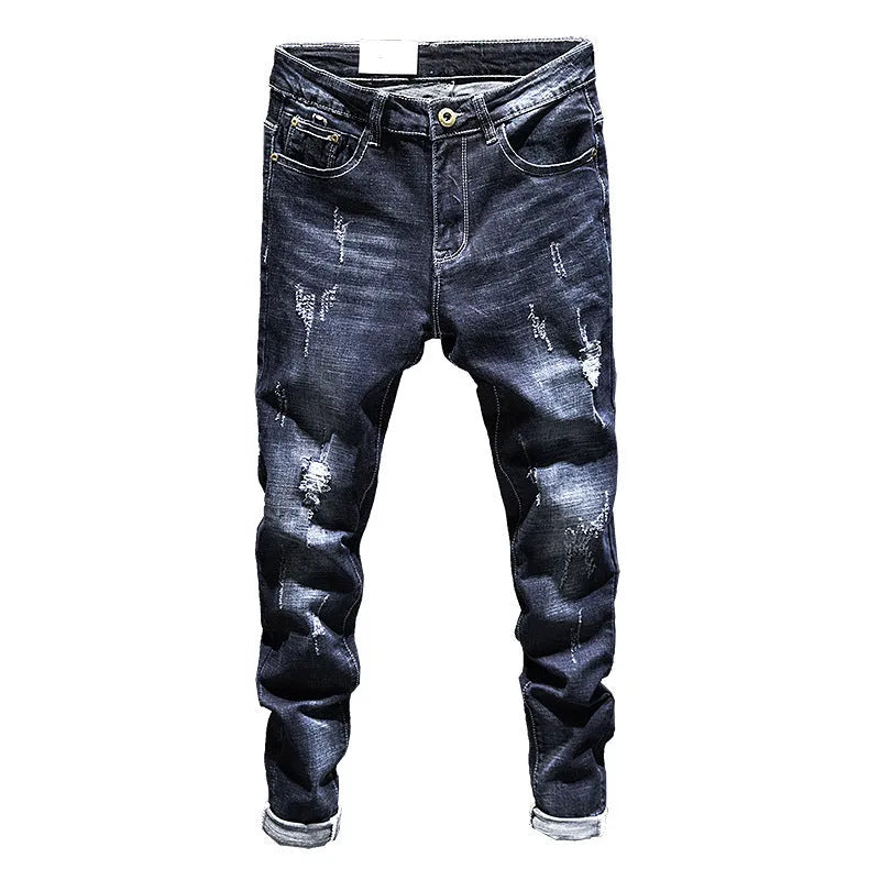 Men's slim-fitting skinny jeans in dark blue and light blue colours with micro elasticity denim fabric