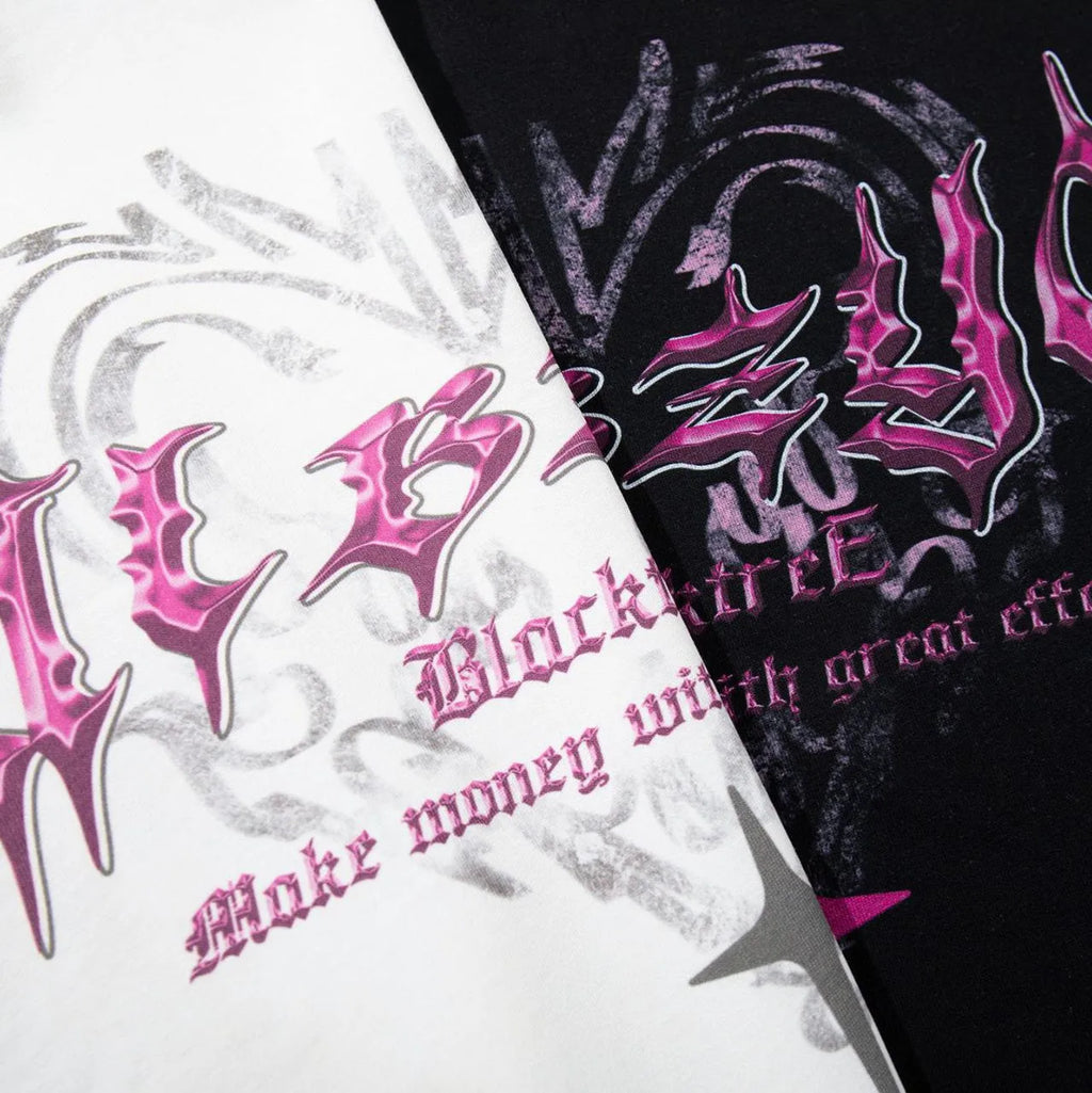 Men's retro printed cotton short sleeve T-shirt in loose fit available in white and black