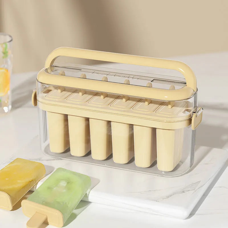 Portable popsicle mold for homemade ice cream, PP and PET material, beige colour, 23.4cm height