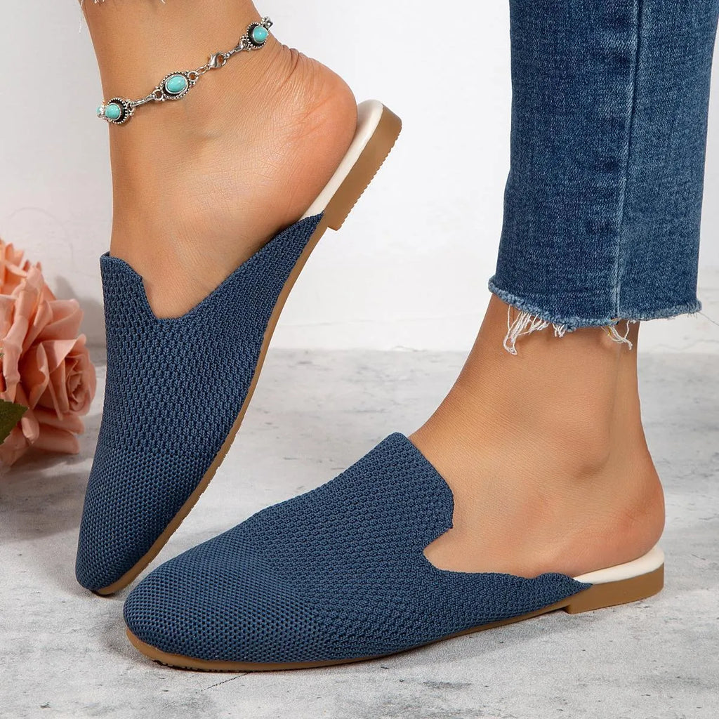 Women's mesh slip-on sandals in apricot colour with cloth upper and rubber sole