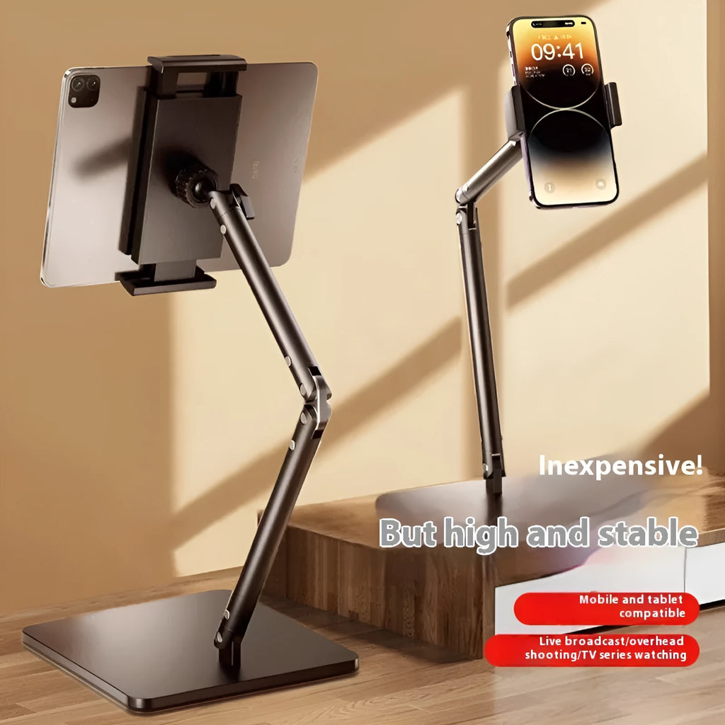Alloy desktop bracket holding phone with remote control for live streaming