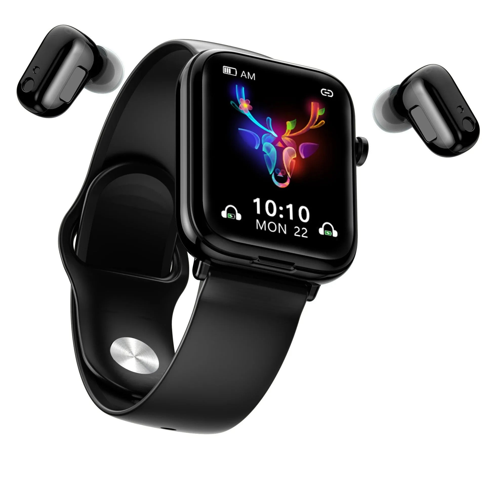 Black zinc alloy smartwatch with 1.69-inch touch screen displaying heart rate data.