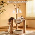 Wooden cat climbing frame with integrated space capsule and multiple climbing levels