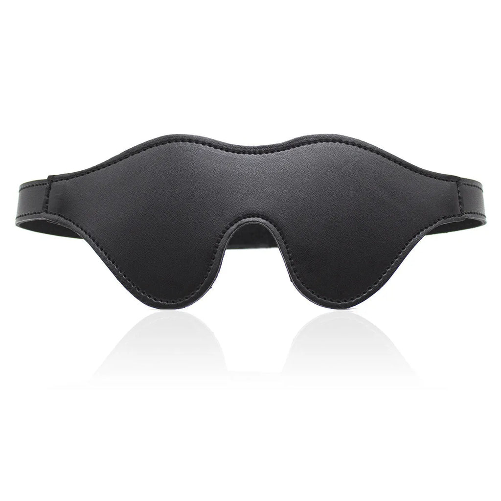 Women's leather eye mask with velcro fastening showing three-dimensional contour design in multiple colour options