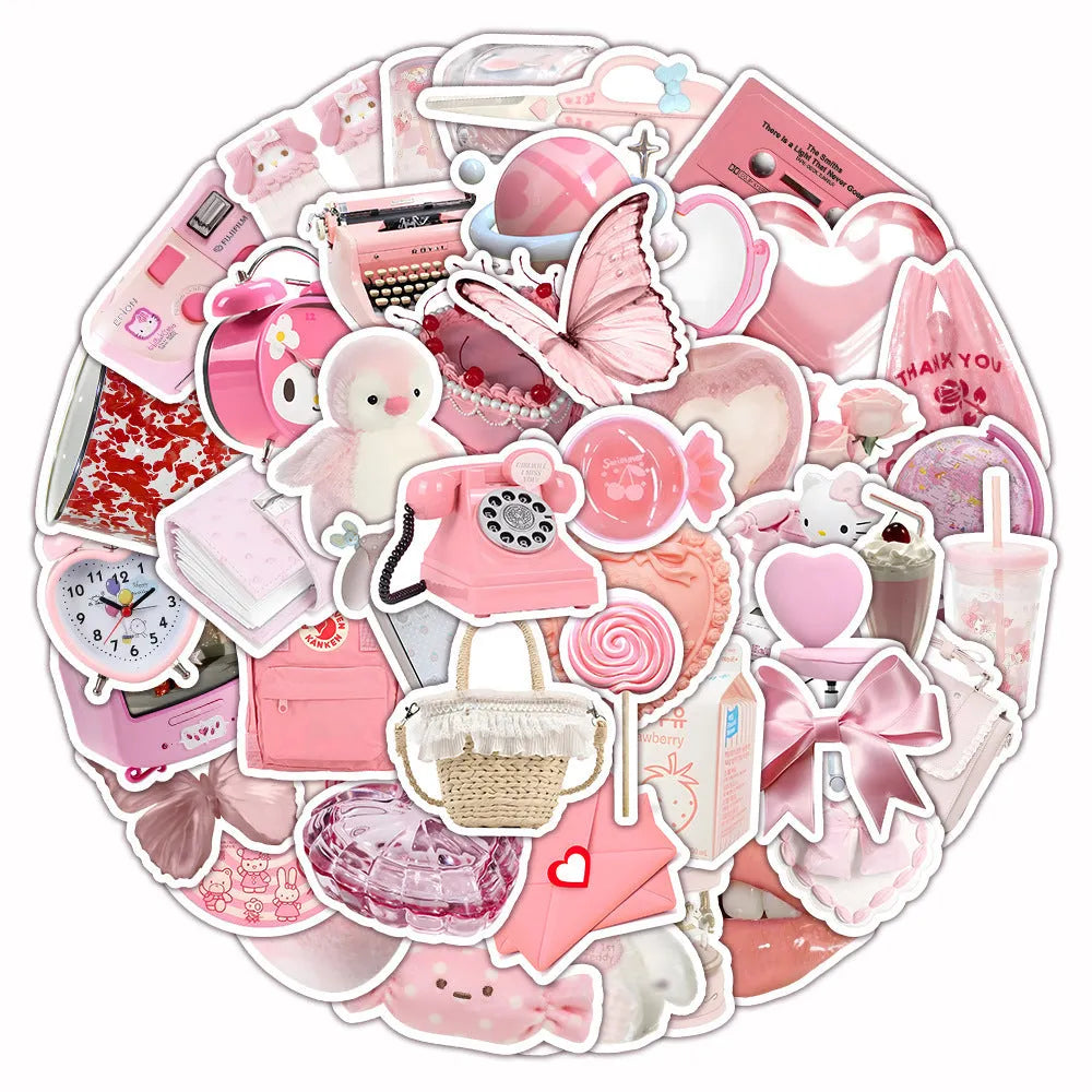 Two sheets of pink girl heart decorative stickers with realistic 3D effect, showing style A and style B patterns.