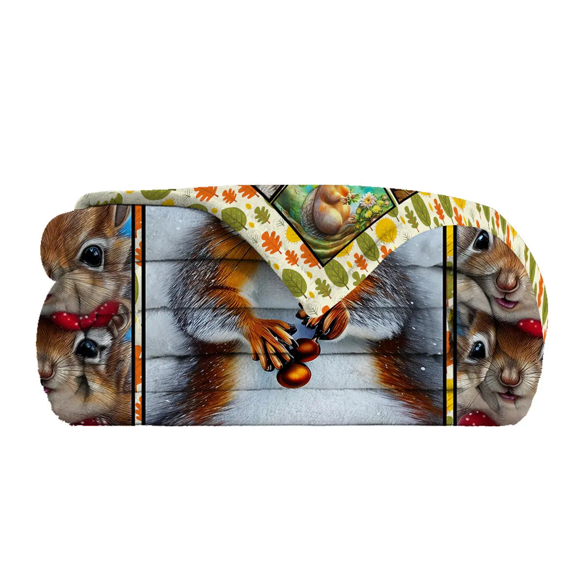 Flannel white bellied squirrel printed blanket in yellow with squirrel pet theme design