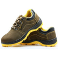 Bronze coloured steel toe safety shoes with cow suede upper and patterned anti-skid sole