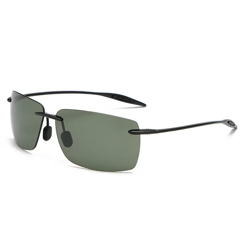 Men's light rimless TR90 sunglasses with UV400 TAC lens in Black frame