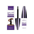 Tearable liquid eyebrow pencil in black, brown, and light brown shades with integrated brush.