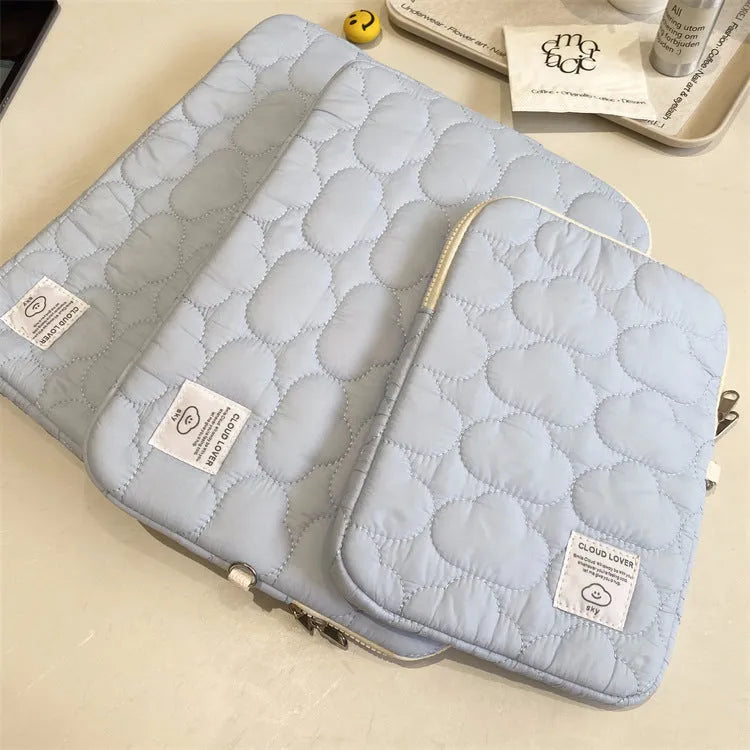 Cute cloud embroidery cotton notebook storage bag for iPad or tablet in white colour