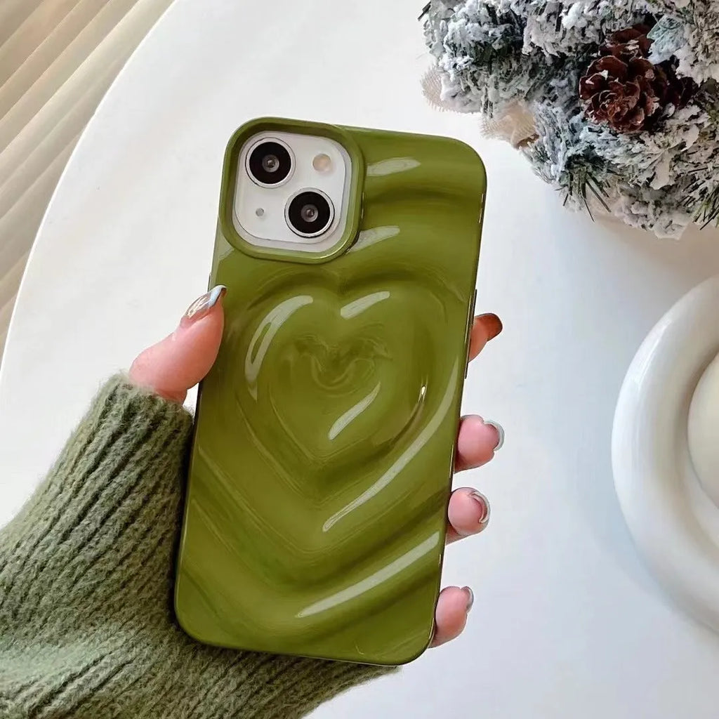 Solid colour iPhone case with raised three-dimensional love pattern in TPU material