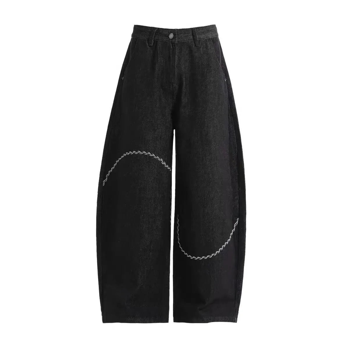 Black straight-leg denim trousers with micro-elastic fabric for autumn and winter wear