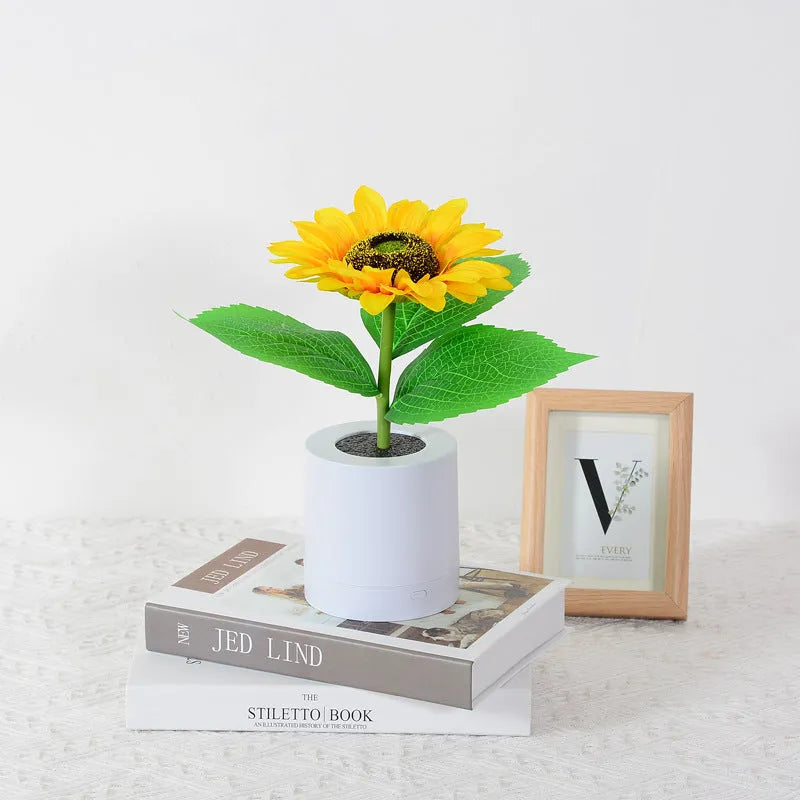 Rechargeable artificial sunflower LED night light desk lamp with USB cable