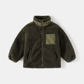 Boys' thickening coat with fleece stand collar and zip front in navy blue or army green, height sizes 90cm to 130cm