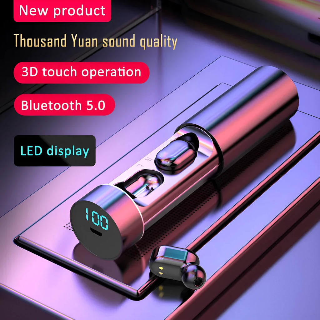 Cylinder earphone TW-A6 wireless earbuds with charging box in Black, Gold, and White colour options