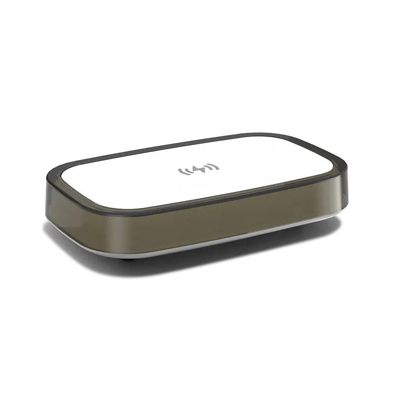White 15W wireless fast charger with touch night lamp on a desk