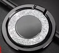 Bling glitter metal phone ring holder showing rotation and flip functions in multiple colours.