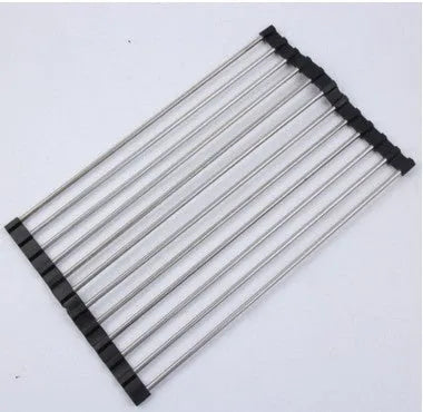 Folding stainless steel kitchen sink drain rack with dish drying tubes in red colour