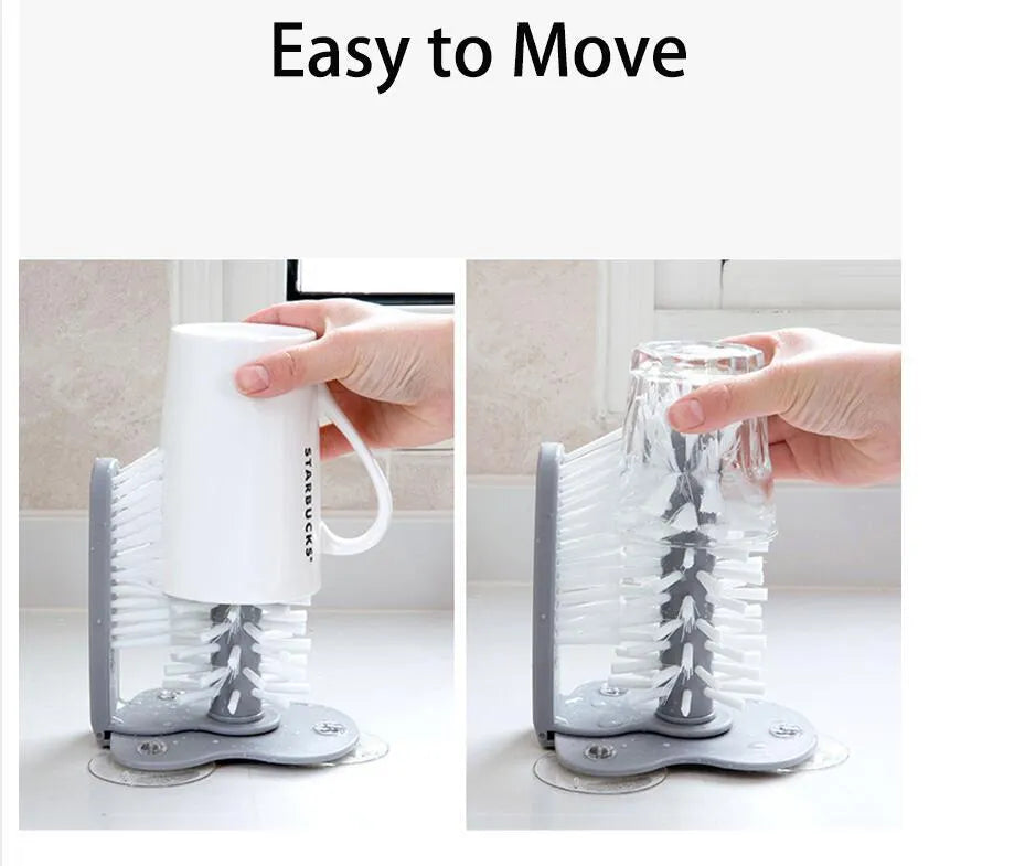 Grey double-head rotating cup brush with suction cups for wall mounting