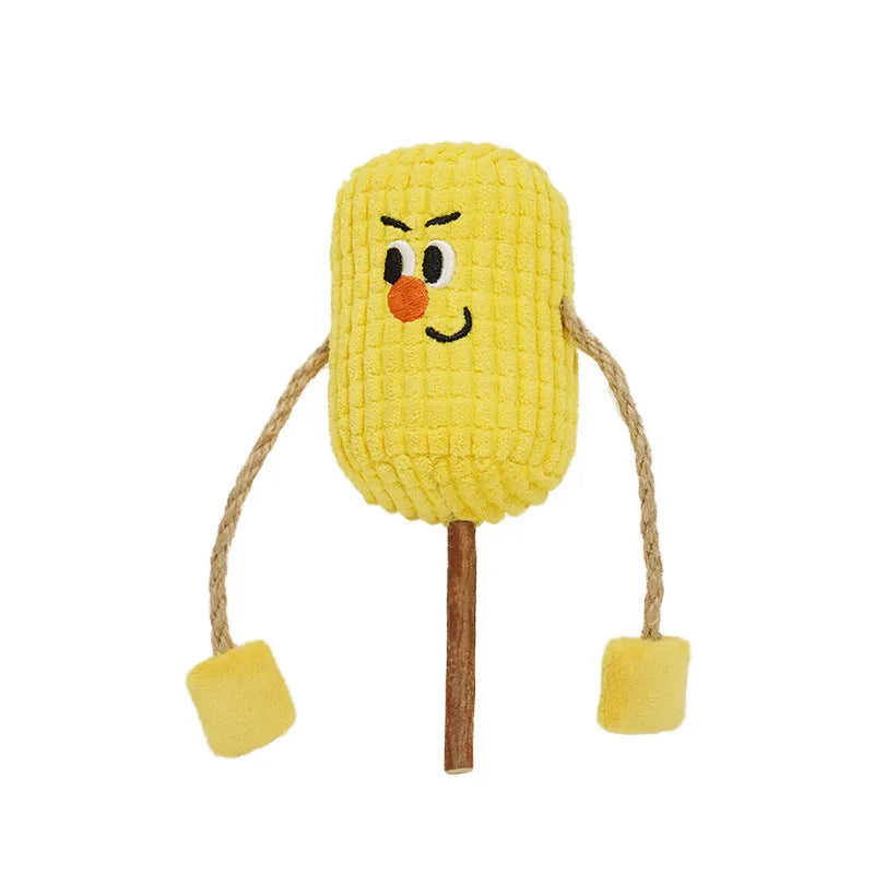 Polished corn cob wood cat toy for dental care measuring 7cm long with natural ridges