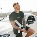 Black cotton sports T-shirt with short sleeves, round neck, slim fit and geometric print