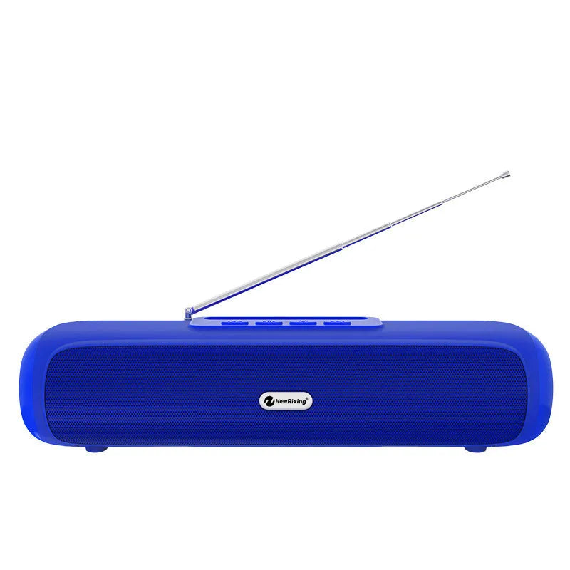 Desktop wireless long strip radio subwoofer in black, blue, red, or silver grey colour options