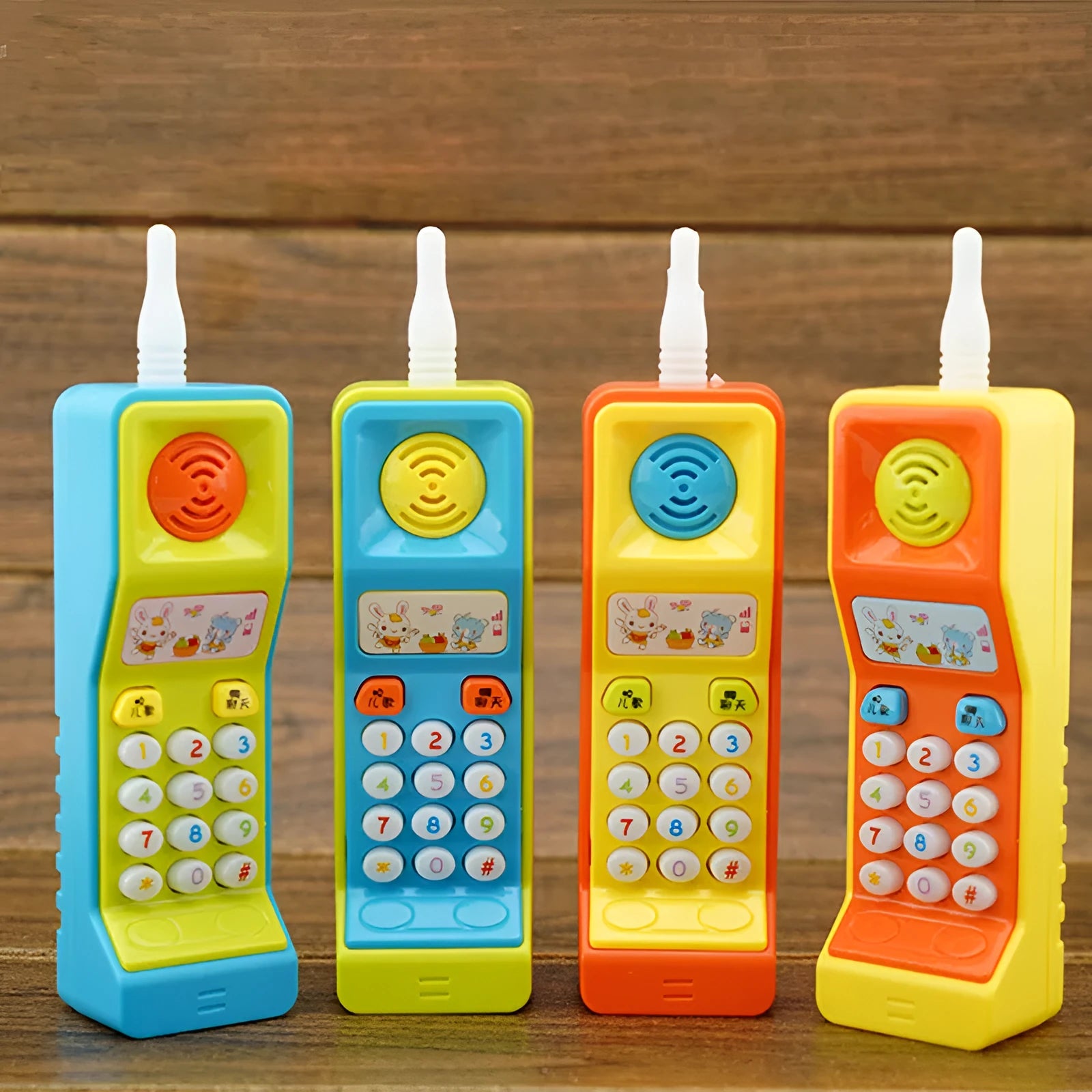 A children's battery-operated electric toy with lights, making sound and music, featuring cartoon animal designs.