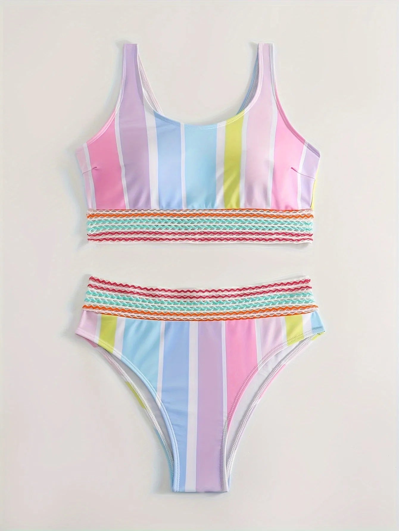 Women's striped sports bikini set with spandex lining, shown in picture colour.