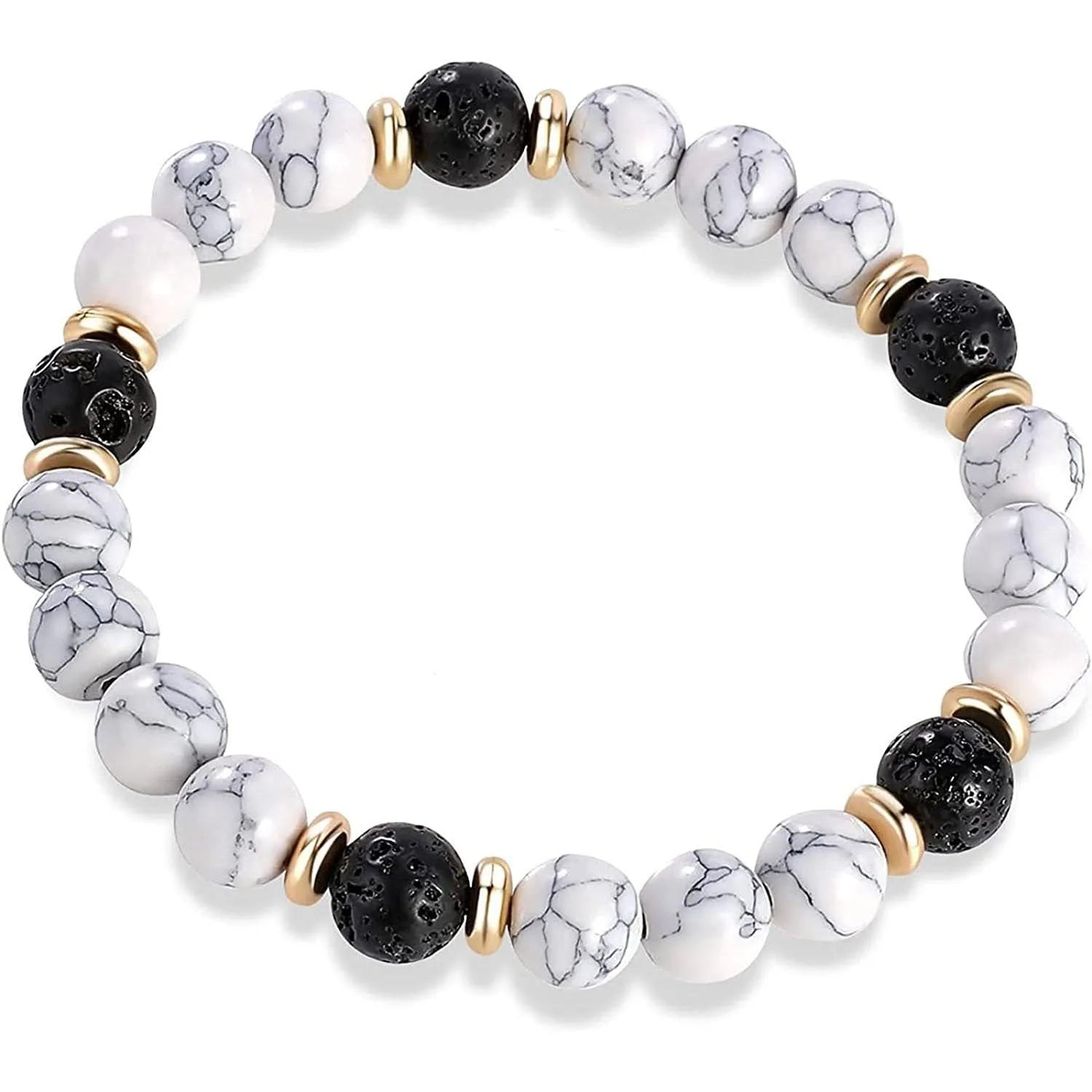 Handmade natural stone and alloy bracelet in a simple style, showing volcanic and lucky tree design options.