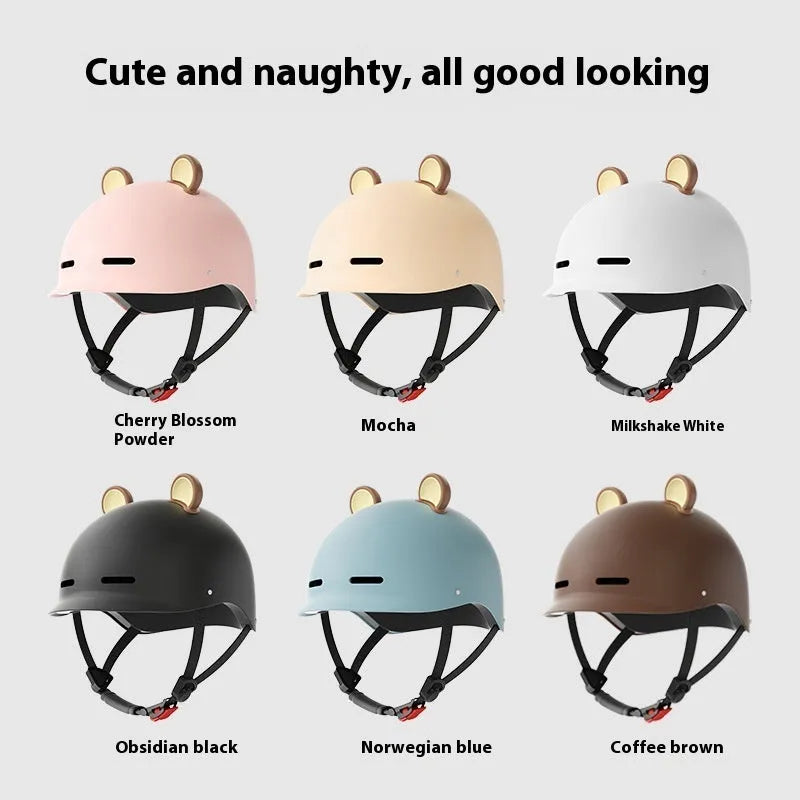 3C certified electric bicycle helmet in ABS material shown in multiple colour options