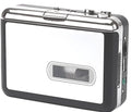 Limited Edition white USB Cassette to MP3 Converter with earphone and USB cable on tabletop