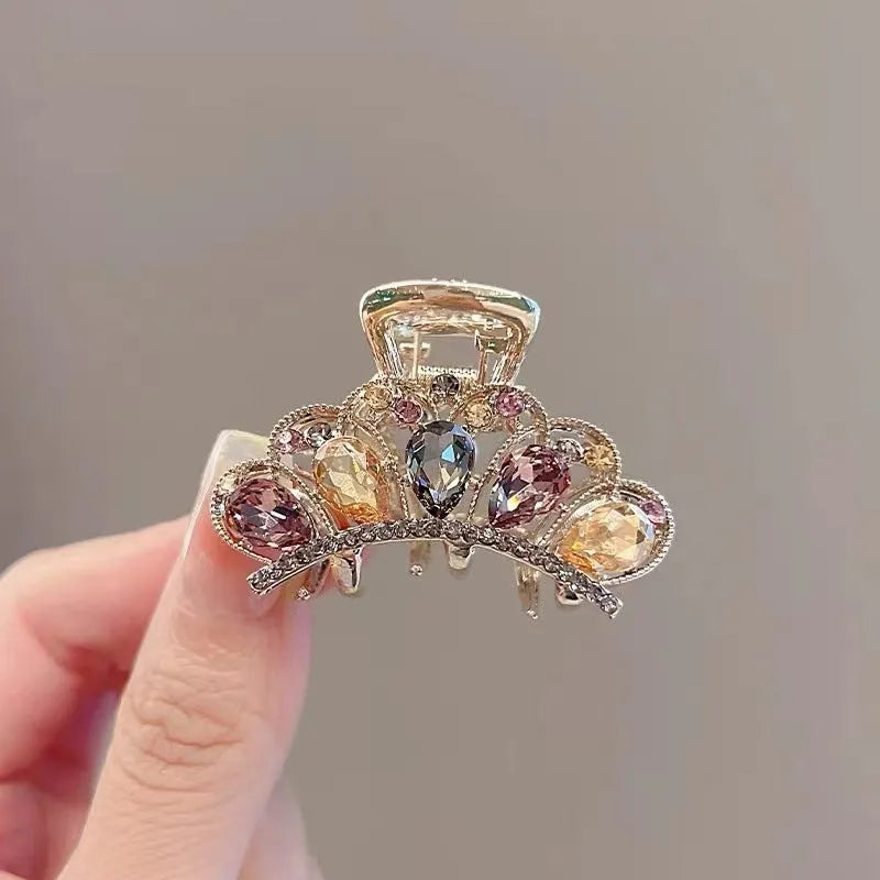 Women's alloy crystal crown hairpin headdress with electroplated finish and Korean style crown grip