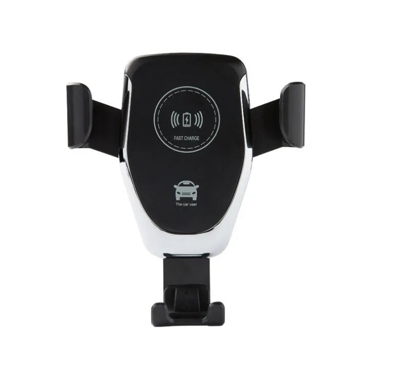 Black car wireless charger mounted on ventilation vent with iPhone Xs charging automatically