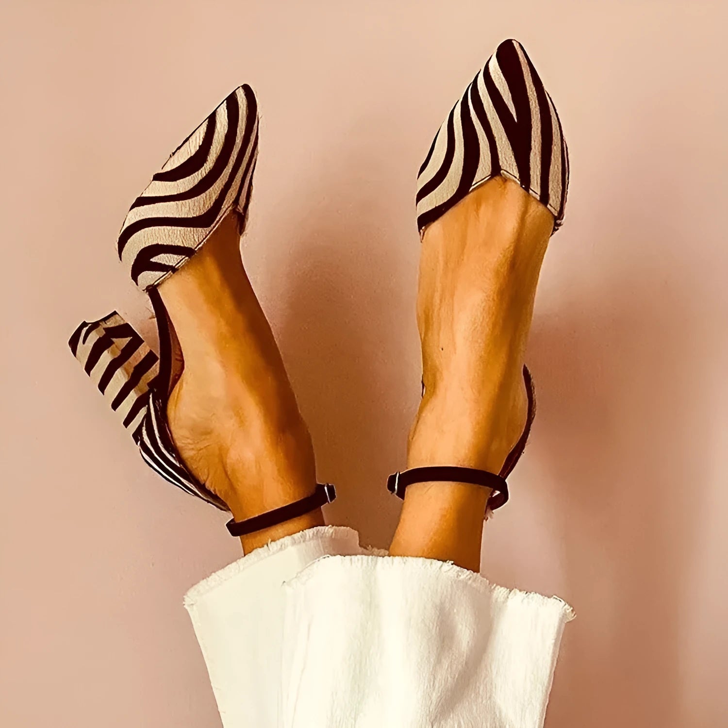 Women's high heel pointed zebra hollow sandals in suede with PU lining, side view