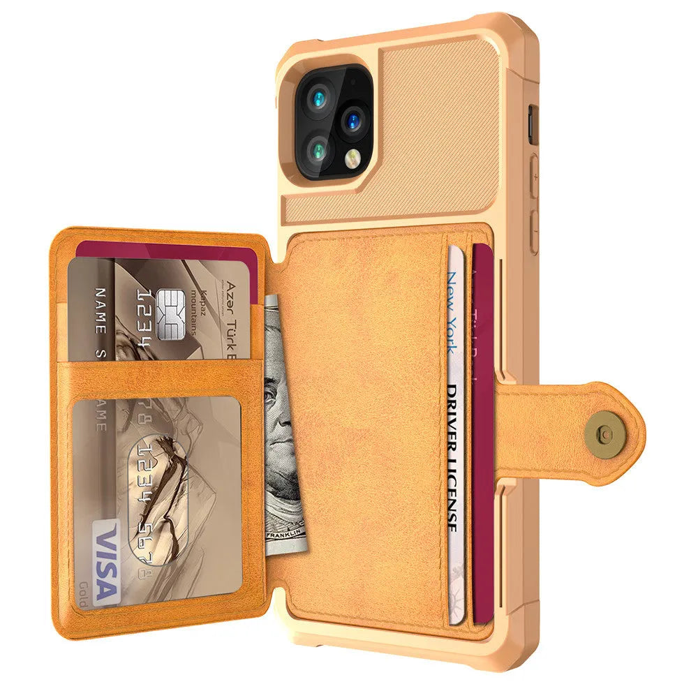 Solid colour imitation leather card wallet back cover case for iPhone.
